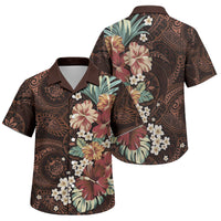 Kanoa Hawai'i Hibiscus Family Matching Summer Maxi Dress and Hawaiian Shirt Polynesian Tribal Tattoo Pattern Floral Elements LT9 Son's Shirt Brown - Polynesian Pride