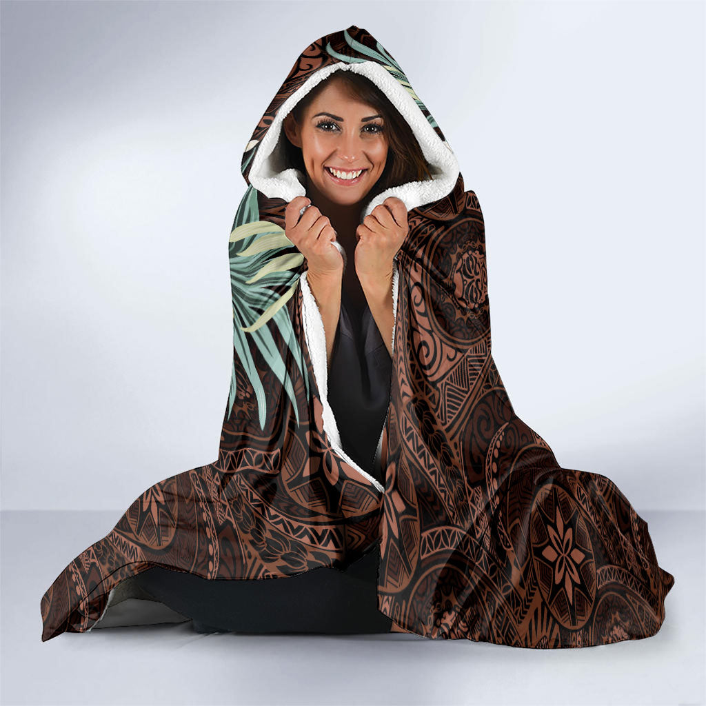 Kanoa Hawai'i Hibiscus Hooded Blanket Polynesian Tribal Tattoo Pattern Floral Elements