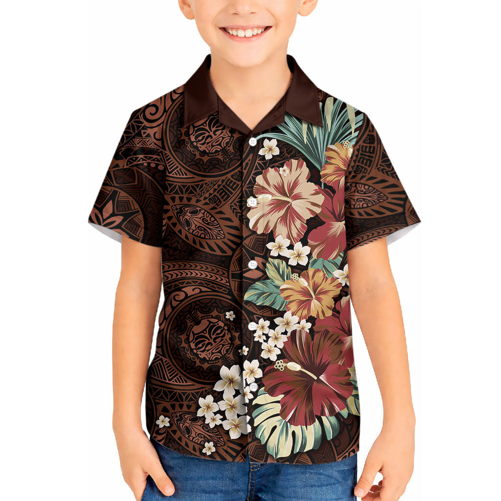 Kanoa Hawai'i Hibiscus Kid Hawaiian Shirt Polynesian Tribal Tattoo Pattern Floral Elements