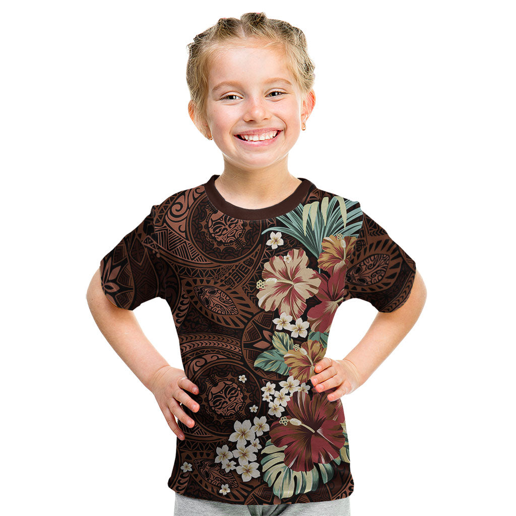 Kanoa Hawai'i Hibiscus Kid T Shirt Polynesian Tribal Tattoo Pattern Floral Elements LT9 Brown - Polynesian Pride