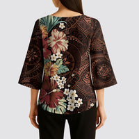 Kanoa Hawai'i Hibiscus Kimono Sleeve Blouse Polynesian Tribal Tattoo Pattern Floral Elements