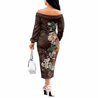 Kanoa Hawai'i Hibiscus Off The Shoulder Long Sleeve Dress Polynesian Tribal Tattoo Pattern Floral Elements LT9 - Polynesian Pride
