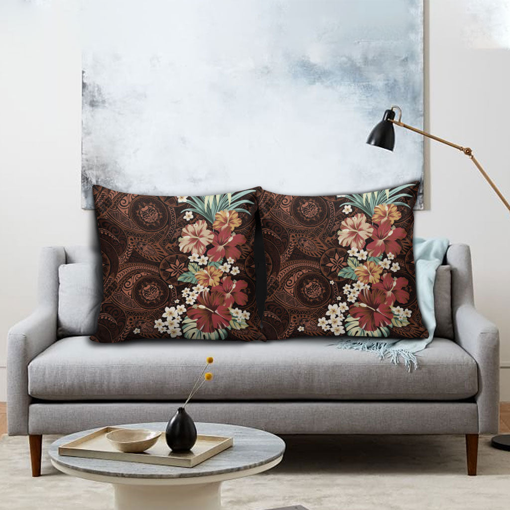 Kanoa Hawai'i Hibiscus Pillow Cover Polynesian Tribal Tattoo Pattern Floral Elements