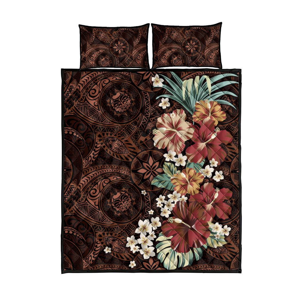 Kanoa Hawai'i Hibiscus Quilt Bed Set Polynesian Tribal Tattoo Pattern Floral Elements