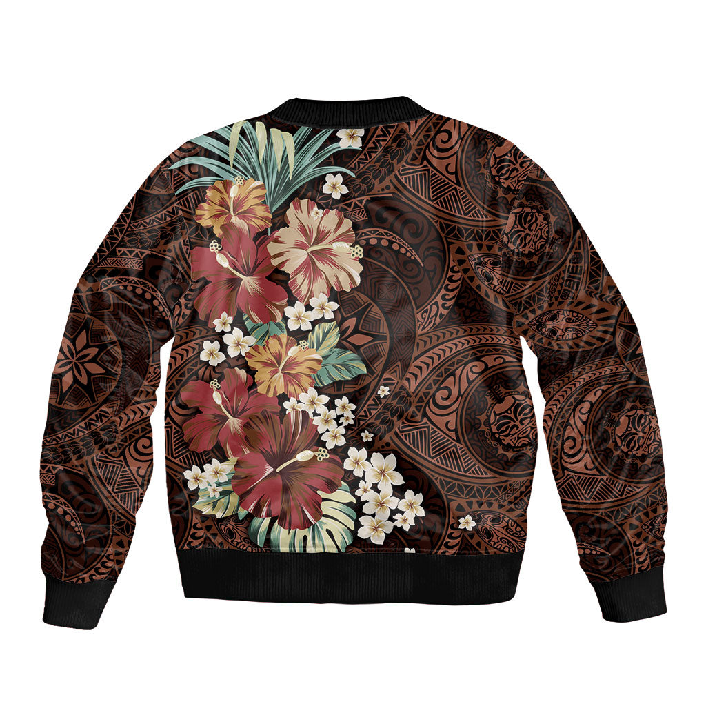 Kanoa Hawai'i Hibiscus Sleeve Zip Bomber Jacket Polynesian Tribal Tattoo Pattern Floral Elements LT9 - Polynesian Pride