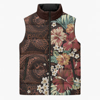 Kanoa Hawai'i Hibiscus Sleeveless Puffer Jacket Polynesian Tribal Tattoo Pattern Floral Elements
