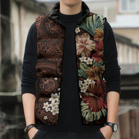 Kanoa Hawai'i Hibiscus Sleeveless Puffer Jacket Polynesian Tribal Tattoo Pattern Floral Elements