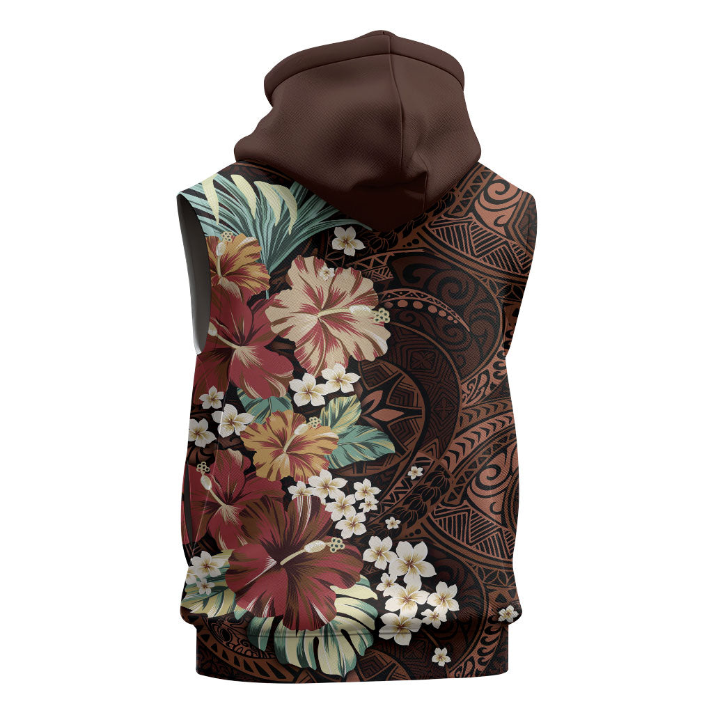 Kanoa Hawai'i Hibiscus Sleeveless Zip Hoodie Polynesian Tribal Tattoo Pattern Floral Elements