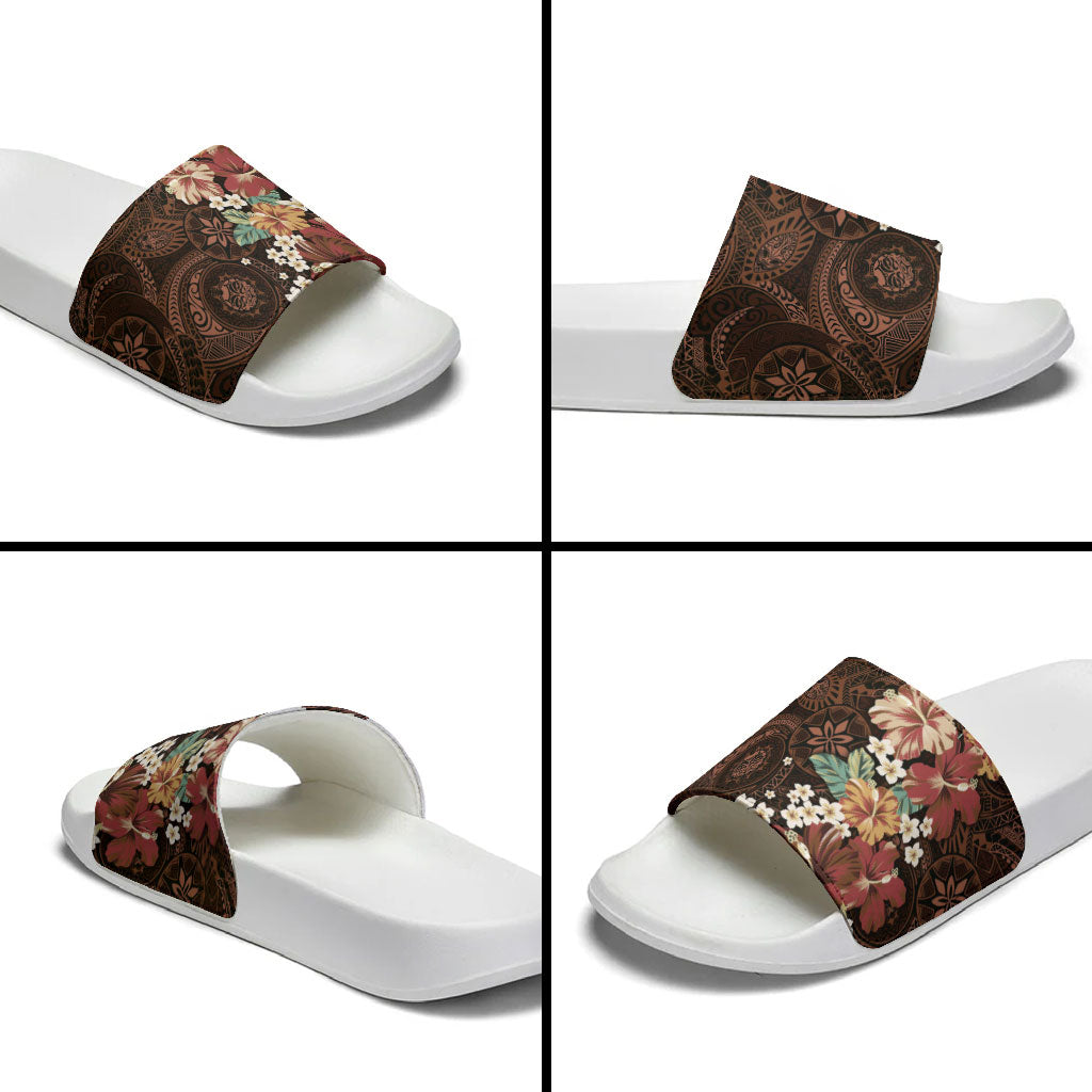 Kanoa Hawai'i Hibiscus Slide Sandals Polynesian Tribal Tattoo Pattern Floral Elements