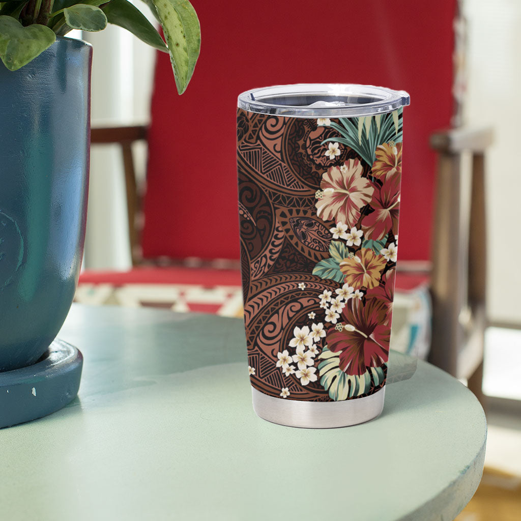 Kanoa Hawai'i Hibiscus Tumbler Cup Polynesian Tribal Tattoo Pattern Floral Elements
