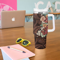 Kanoa Hawai'i Hibiscus Tumbler With Handle Polynesian Tribal Tattoo Pattern Floral Elements