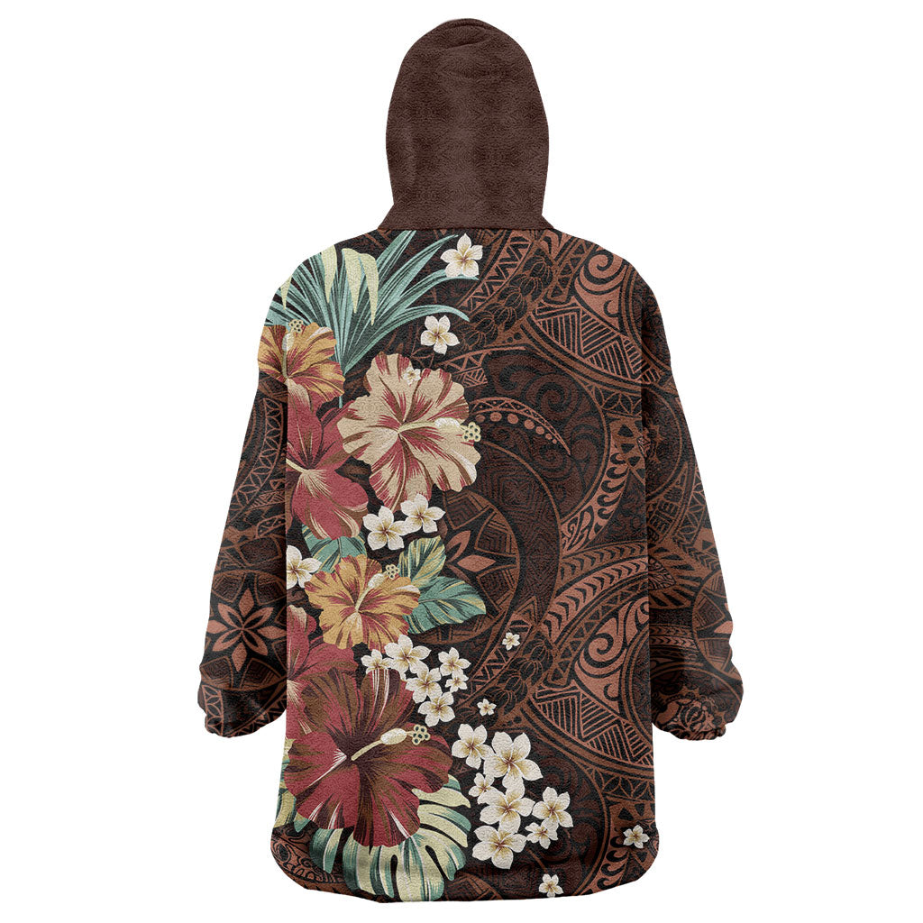 Kanoa Hawai'i Hibiscus Wearable Blanket Hoodie Polynesian Tribal Tattoo Pattern Floral Elements LT9 - Polynesian Pride