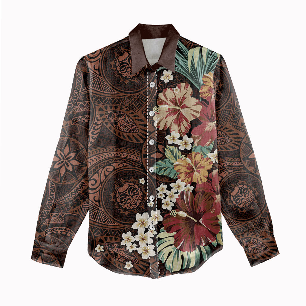Kanoa Hawai'i Hibiscus Women Casual Shirt Polynesian Tribal Tattoo Pattern Floral Elements LT9 - Polynesian Pride