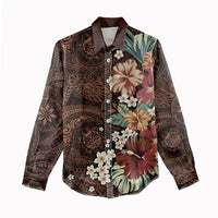 Kanoa Hawai'i Hibiscus Women Casual Shirt Polynesian Tribal Tattoo Pattern Floral Elements LT9 - Polynesian Pride
