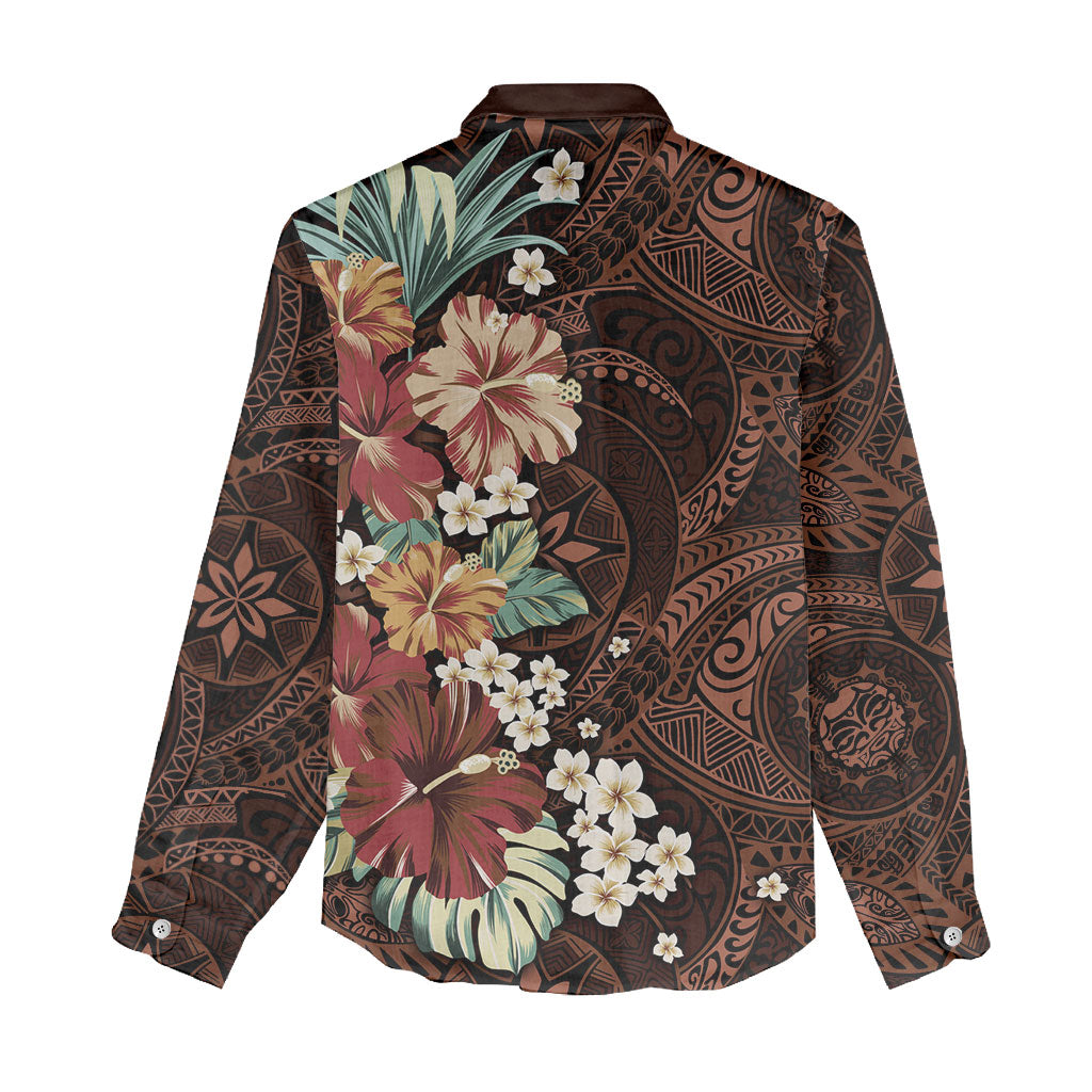 Kanoa Hawai'i Hibiscus Women Casual Shirt Polynesian Tribal Tattoo Pattern Floral Elements LT9 - Polynesian Pride