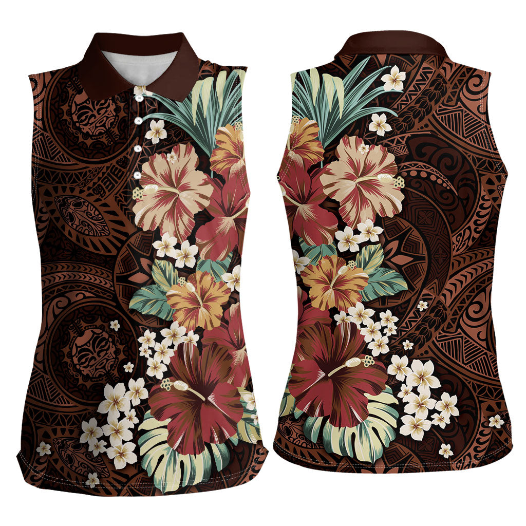 Kanoa Hawai'i Hibiscus Women Sleeveless Polo Shirt Polynesian Tribal Tattoo Pattern Floral Elements LT9 - Polynesian Pride