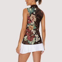 Kanoa Hawai'i Hibiscus Women Sleeveless Polo Shirt Polynesian Tribal Tattoo Pattern Floral Elements LT9 - Polynesian Pride