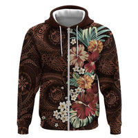 Kanoa Hawai'i Hibiscus Zip Hoodie Polynesian Tribal Tattoo Pattern Floral Elements