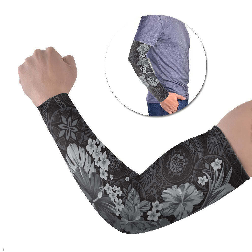 Pauli Hawai'i Hibiscus Arm Sleeves Polynesian Tribal Tattoo Pattern Floral Elements LT9 Set of 2 Soft Black - Polynesian Pride