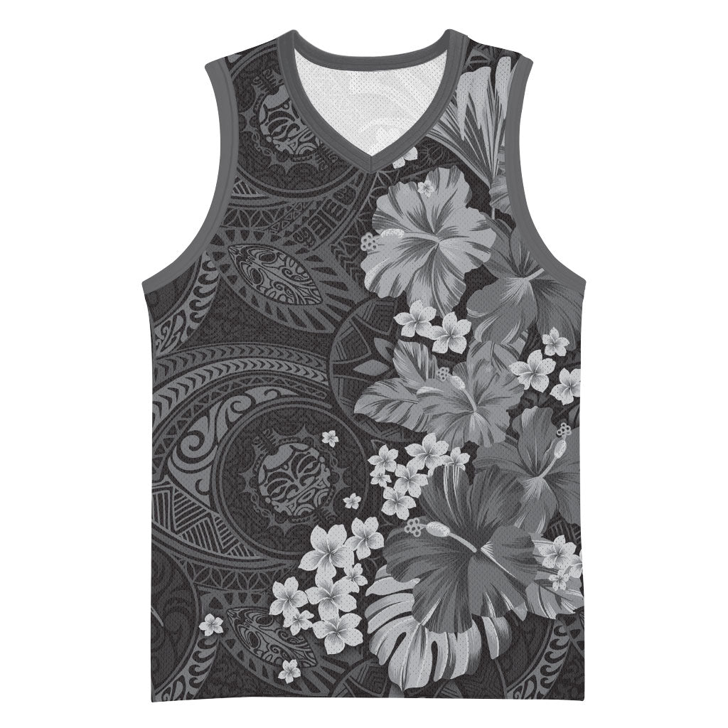Pauli Hawai'i Hibiscus Basketball Jersey Polynesian Tribal Tattoo Pattern Floral Elements LT9 Unisex Soft Black - Polynesian Pride