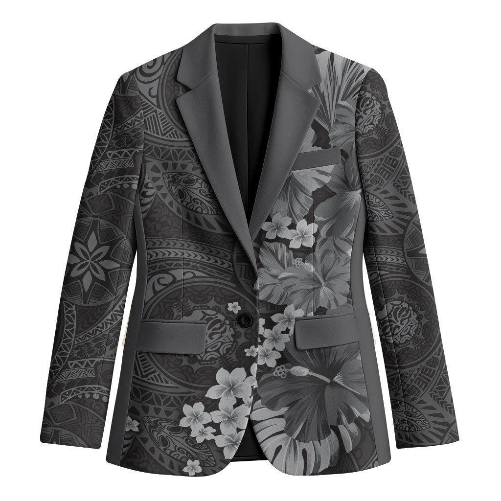 Pauli Hawai'i Hibiscus Blazer Polynesian Tribal Tattoo Pattern Floral Elements LT9 Unisex Soft Black - Polynesian Pride