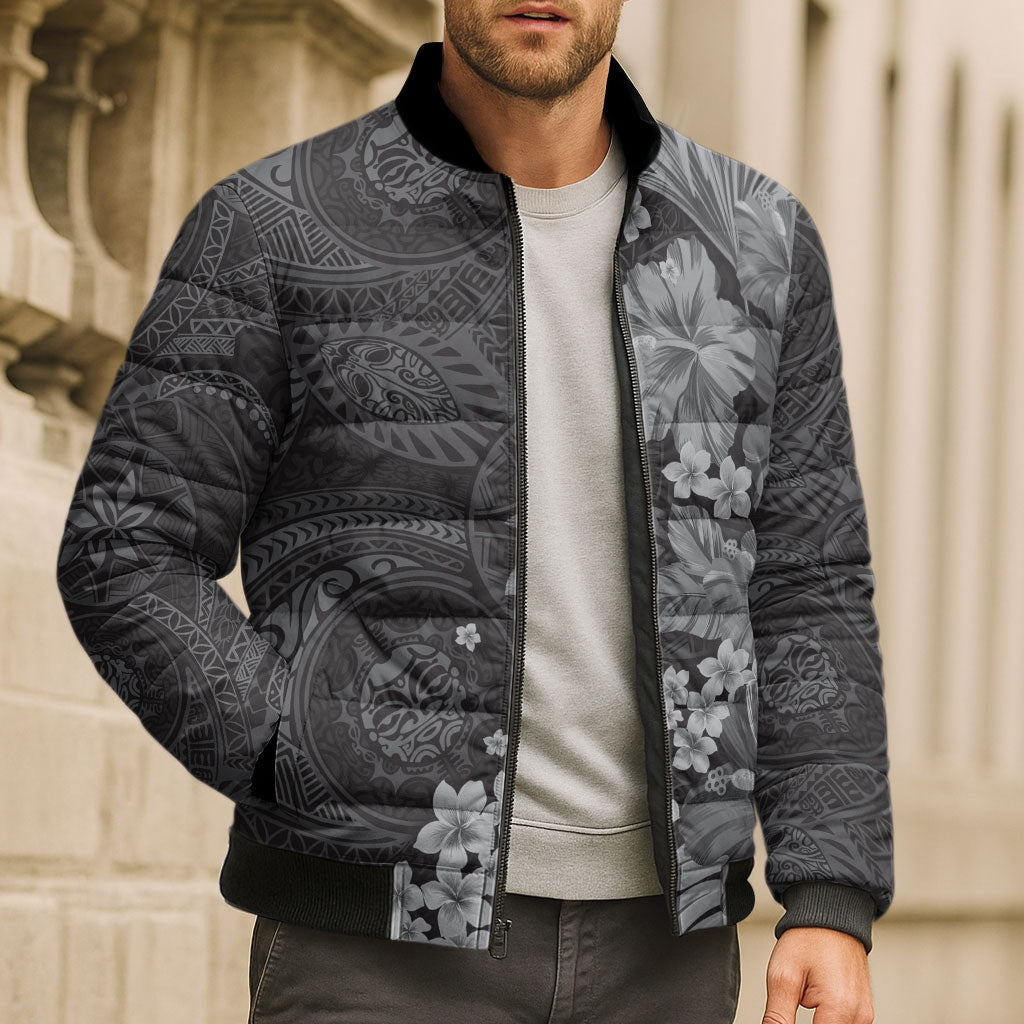 Pauli Hawai'i Hibiscus Bomber Puffer Jacket Polynesian Tribal Tattoo Pattern Floral Elements