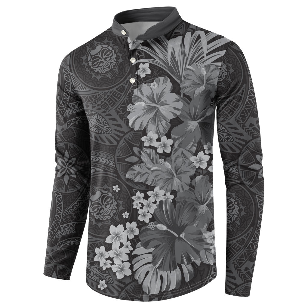 Pauli Hawai'i Hibiscus Button Sweatshirt Polynesian Tribal Tattoo Pattern Floral Elements