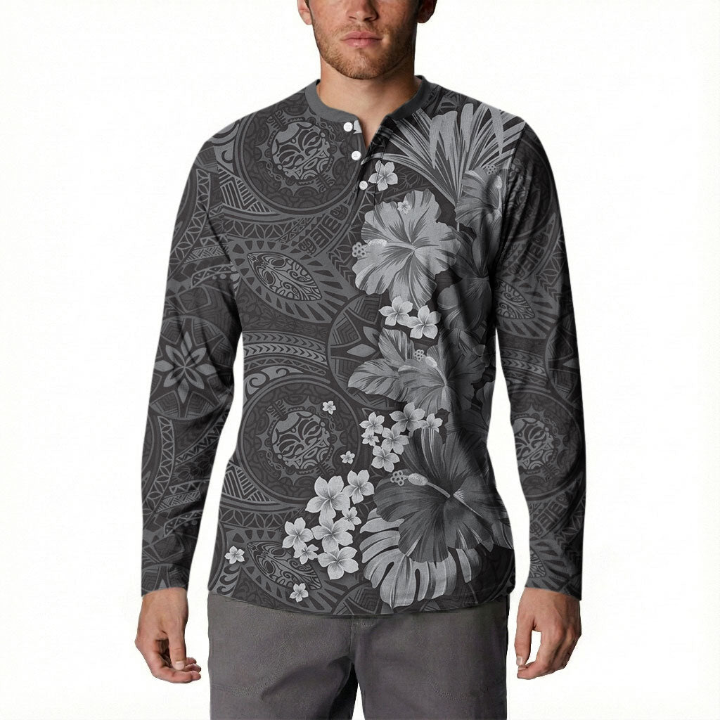 Pauli Hawai'i Hibiscus Button Sweatshirt Polynesian Tribal Tattoo Pattern Floral Elements