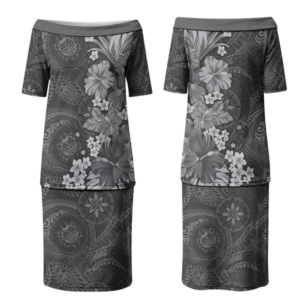 Pauli Hawai'i Hibiscus Couples Matching Puletasi and Long Sleeve Button Shirt Polynesian Tribal Tattoo Pattern Floral Elements
