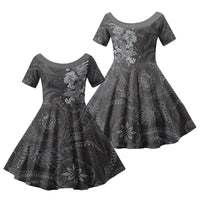 Pauli Hawai'i Hibiscus Family Matching Long Sleeve Bodycon Dress and Hawaiian Shirt Polynesian Tribal Tattoo Pattern Floral Elements LT9 Daughter's Dress Soft Black - Polynesian Pride