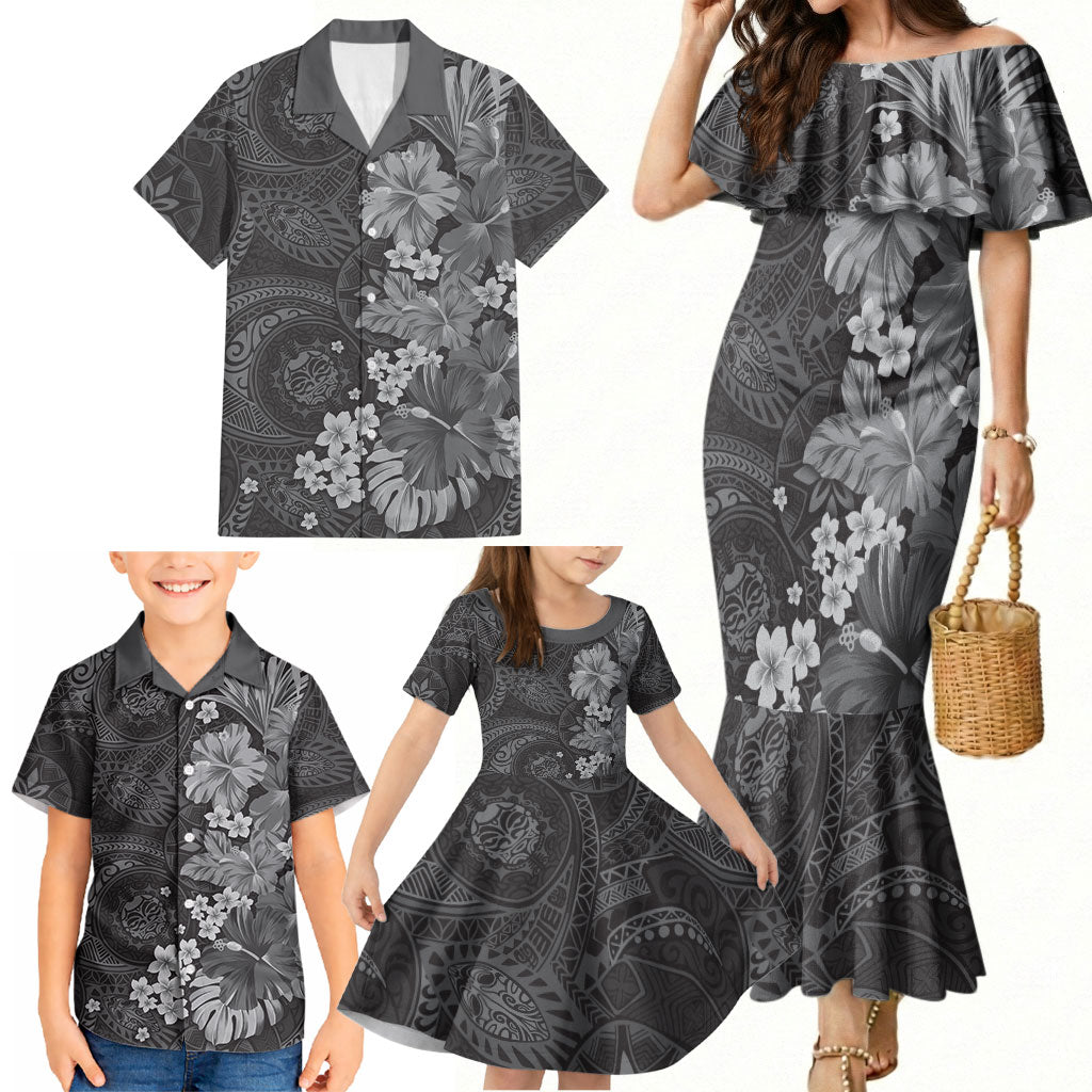 Pauli Hawai'i Hibiscus Family Matching Mermaid Dress and Hawaiian Shirt Polynesian Tribal Tattoo Pattern Floral Elements LT9 - Polynesian Pride