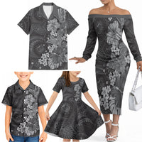 Pauli Hawai'i Hibiscus Family Matching Off The Shoulder Long Sleeve Dress and Hawaiian Shirt Polynesian Tribal Tattoo Pattern Floral Elements LT9 - Polynesian Pride