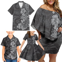 Pauli Hawai'i Hibiscus Family Matching Off Shoulder Short Dress and Hawaiian Shirt Polynesian Tribal Tattoo Pattern Floral Elements LT9 - Polynesian Pride