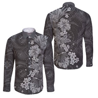 Pauli Hawai'i Hibiscus Family Matching Off Shoulder Short Dress and Hawaiian Shirt Polynesian Tribal Tattoo Pattern Floral Elements LT9 Dad's Shirt - Long Sleeve Soft Black - Polynesian Pride