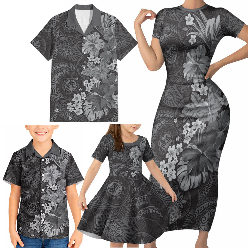 Pauli Hawai'i Hibiscus Family Matching Short Sleeve Bodycon Dress and Hawaiian Shirt Polynesian Tribal Tattoo Pattern Floral Elements LT9 - Polynesian Pride