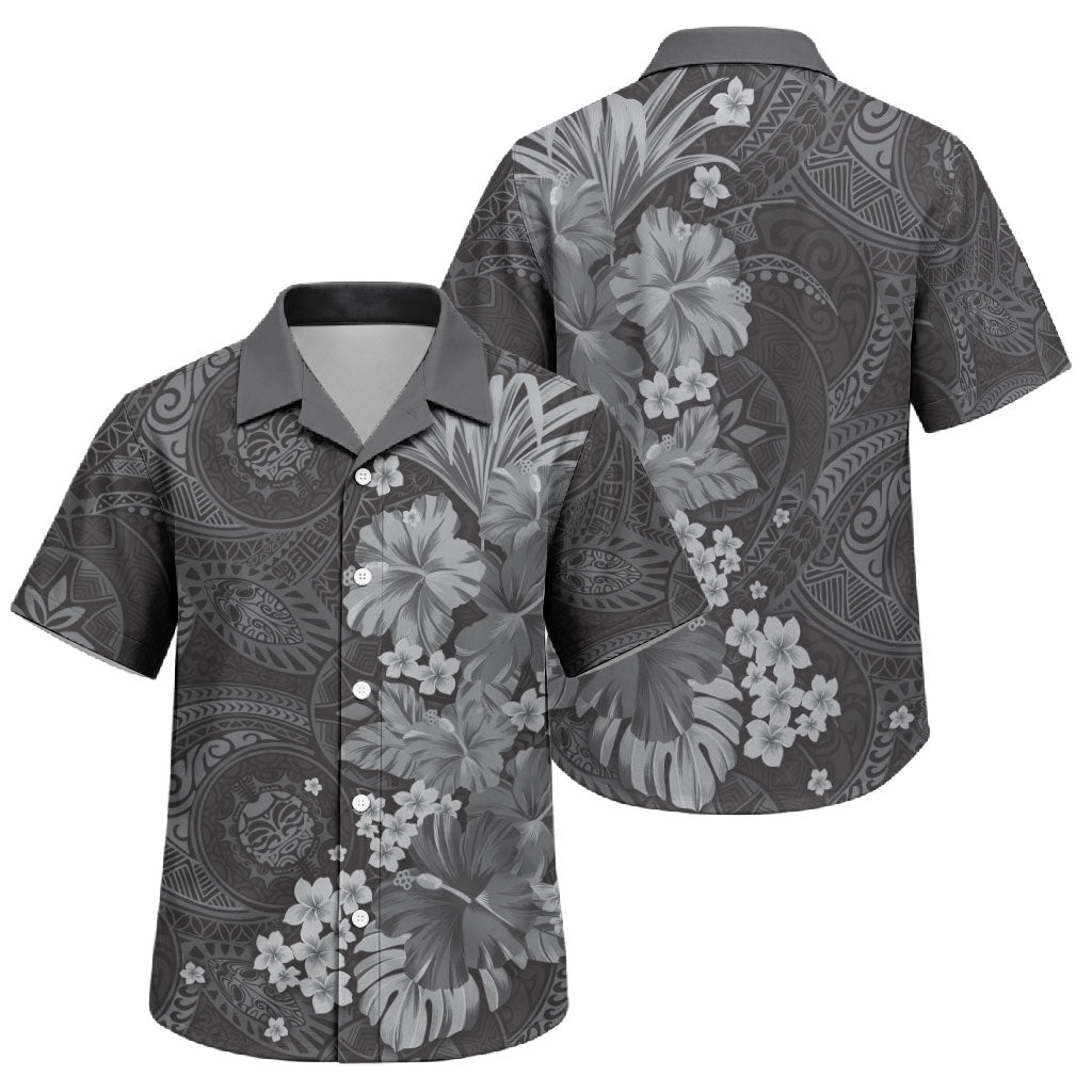 Pauli Hawai'i Hibiscus Family Matching Short Sleeve Bodycon Dress and Hawaiian Shirt Polynesian Tribal Tattoo Pattern Floral Elements LT9 Son's Shirt Soft Black - Polynesian Pride