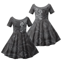 Pauli Hawai'i Hibiscus Family Matching Summer Maxi Dress and Hawaiian Shirt Polynesian Tribal Tattoo Pattern Floral Elements LT9 Daughter's Dress Soft Black - Polynesian Pride