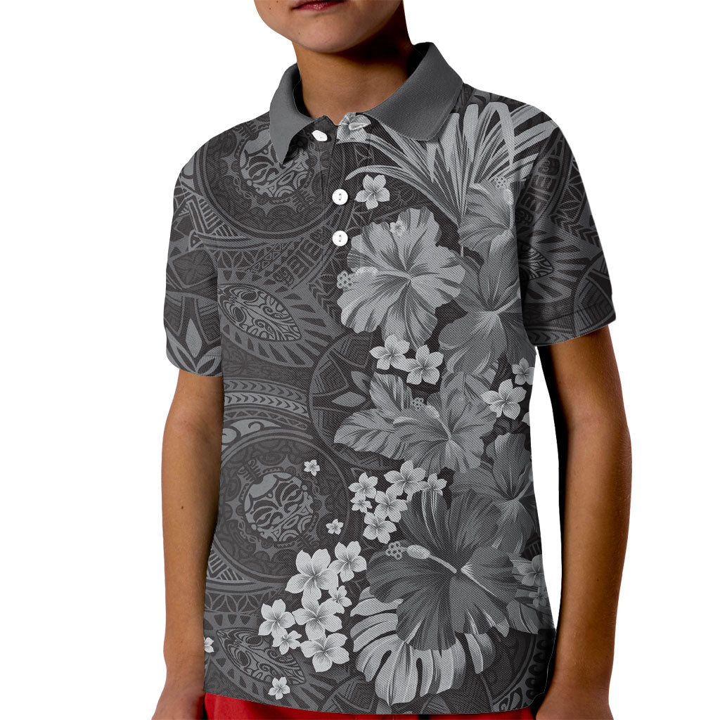 Pauli Hawai'i Hibiscus Kid Polo Shirt Polynesian Tribal Tattoo Pattern Floral Elements LT9 Kid Soft Black - Polynesian Pride