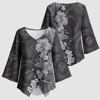 Pauli Hawai'i Hibiscus Kimono Sleeve Blouse Polynesian Tribal Tattoo Pattern Floral Elements