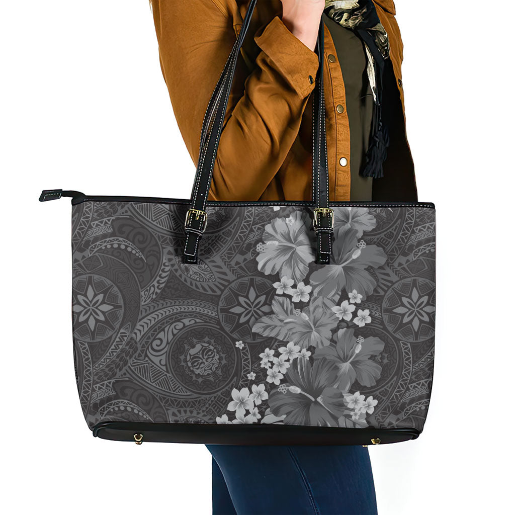 Pauli Hawai'i Hibiscus Leather Tote Bag Polynesian Tribal Tattoo Pattern Floral Elements
