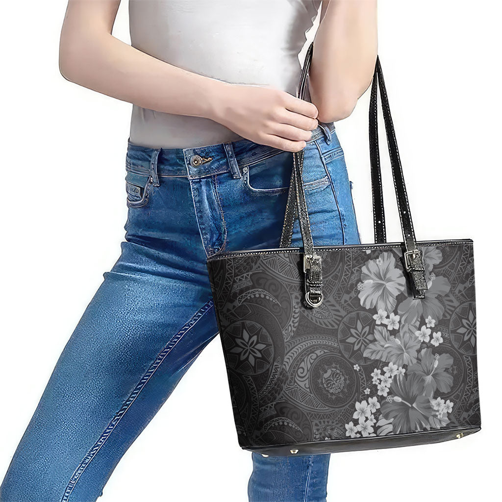 Pauli Hawai'i Hibiscus Leather Tote Bag Polynesian Tribal Tattoo Pattern Floral Elements