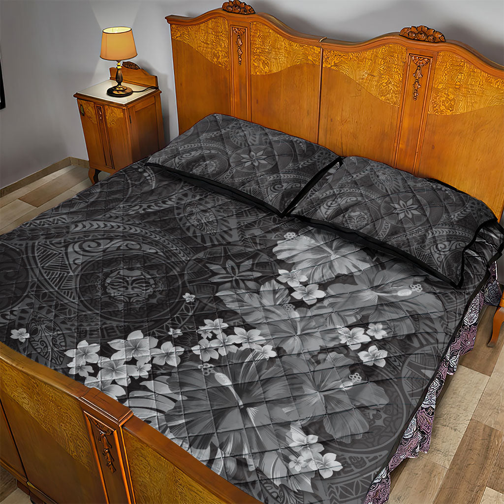 Pauli Hawai'i Hibiscus Quilt Bed Set Polynesian Tribal Tattoo Pattern Floral Elements