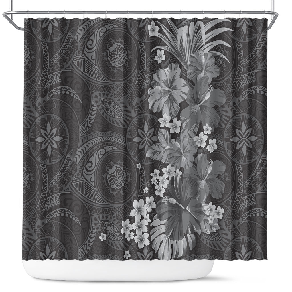 Pauli Hawai'i Hibiscus Shower Curtain Polynesian Tribal Tattoo Pattern Floral Elements