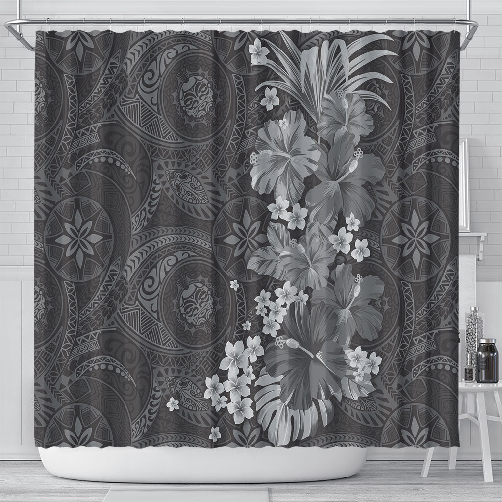 Pauli Hawai'i Hibiscus Shower Curtain Polynesian Tribal Tattoo Pattern Floral Elements