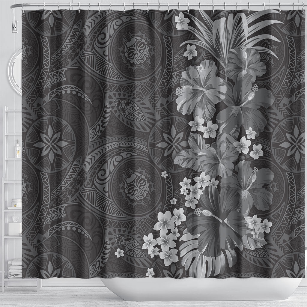 Pauli Hawai'i Hibiscus Shower Curtain Polynesian Tribal Tattoo Pattern Floral Elements