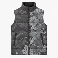 Pauli Hawai'i Hibiscus Sleeveless Puffer Jacket Polynesian Tribal Tattoo Pattern Floral Elements