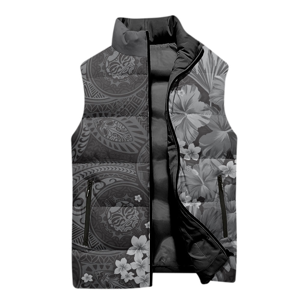 Pauli Hawai'i Hibiscus Sleeveless Puffer Jacket Polynesian Tribal Tattoo Pattern Floral Elements