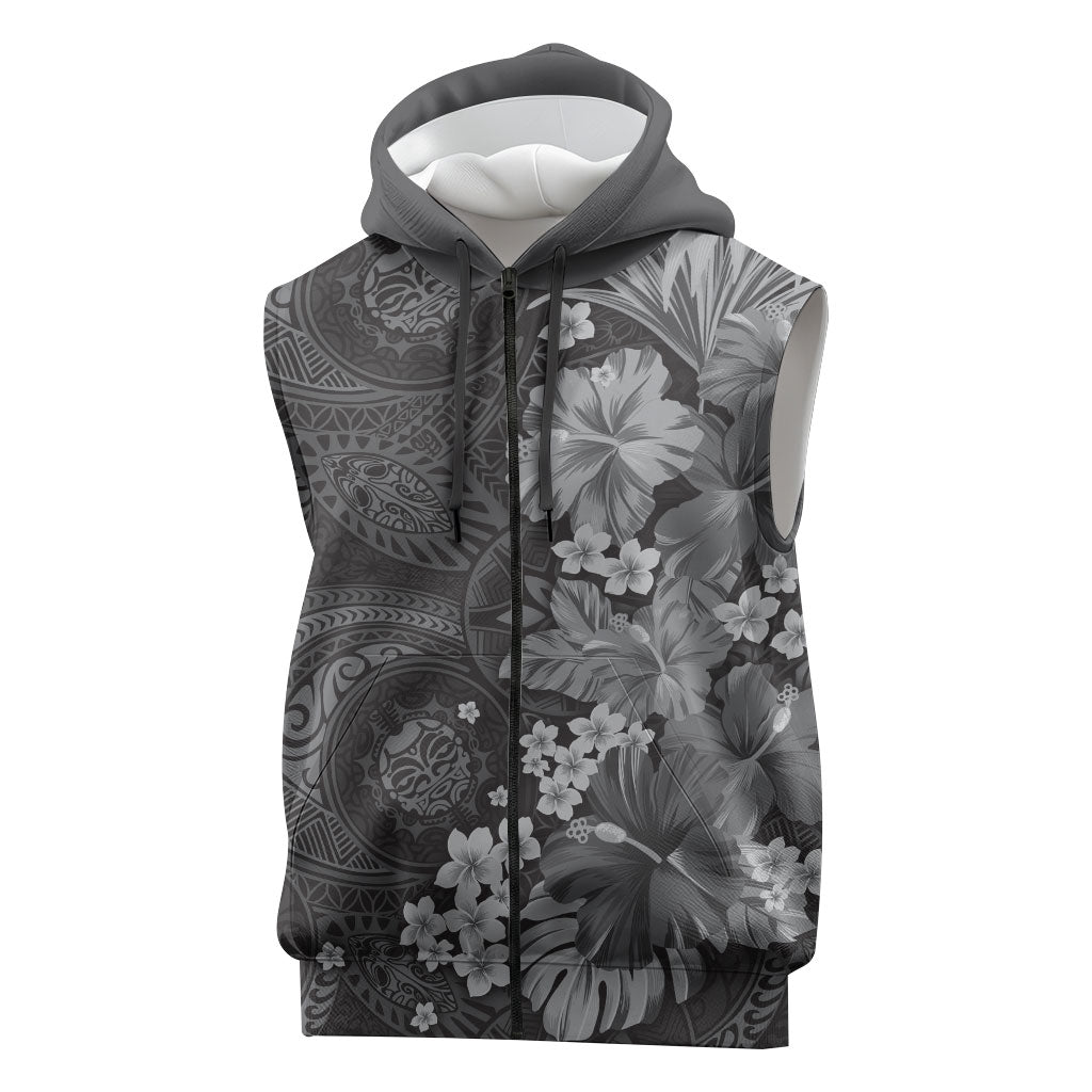 Pauli Hawai'i Hibiscus Sleeveless Zip Hoodie Polynesian Tribal Tattoo Pattern Floral Elements