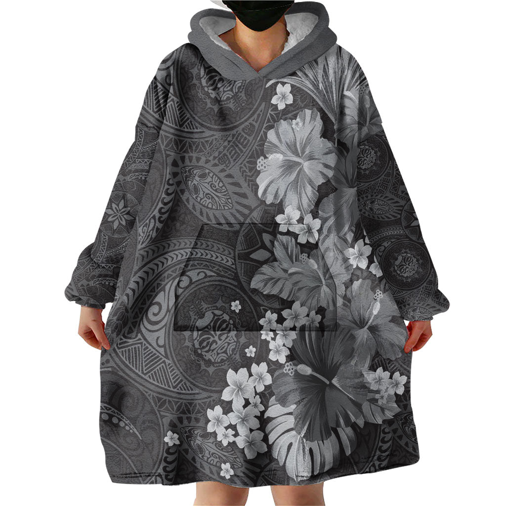 Pauli Hawai'i Hibiscus Wearable Blanket Hoodie Polynesian Tribal Tattoo Pattern Floral Elements