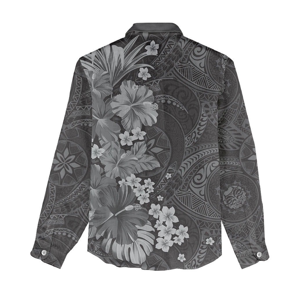 Pauli Hawai'i Hibiscus Women Casual Shirt Polynesian Tribal Tattoo Pattern Floral Elements